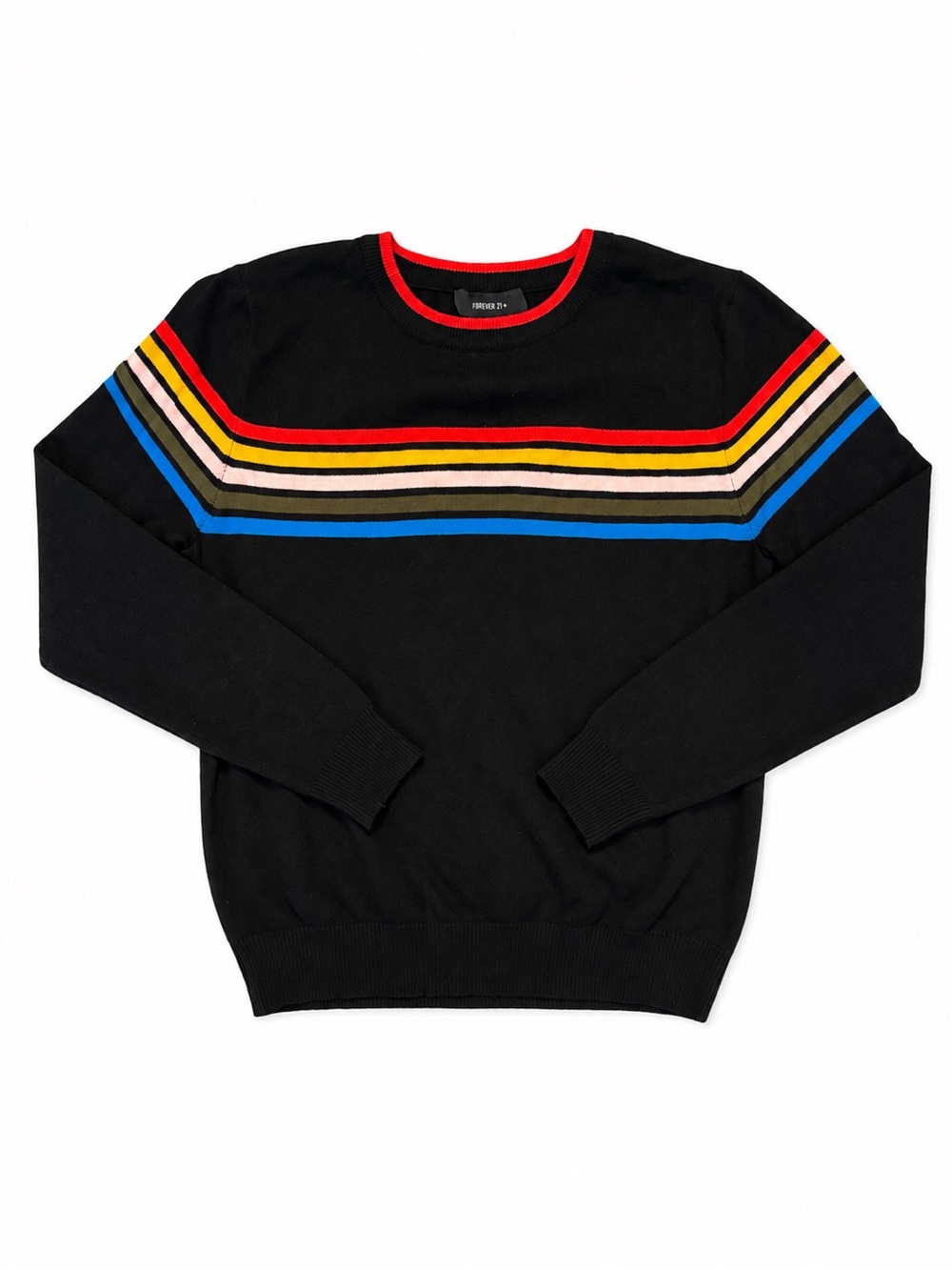 Rainbow Stripe Sweater Black Crewneck Pullover